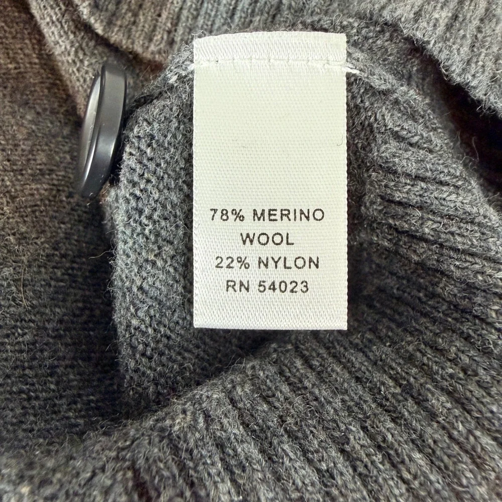 Banana Republic Sweater Mens L Dark Charcoal Mock Neck Button Zip Merino Wool